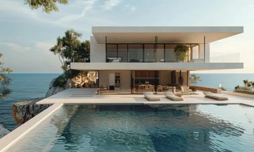 Maginfique villa de luxe design au bord de la mer avec piscine à débordement