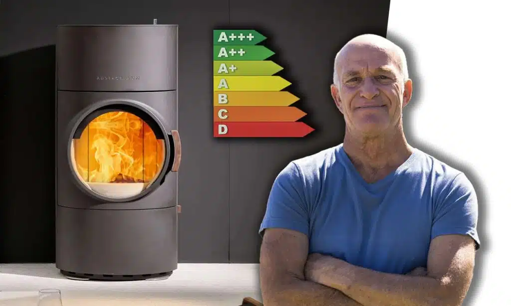 Propriétaire devant son poêle à granulés Austroflamm