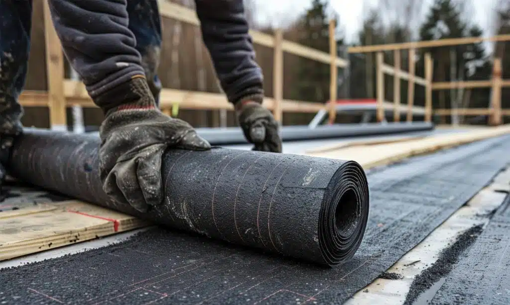Rouleau de goudron pour l'étanchéité et l'isolation d'un toit terrasse