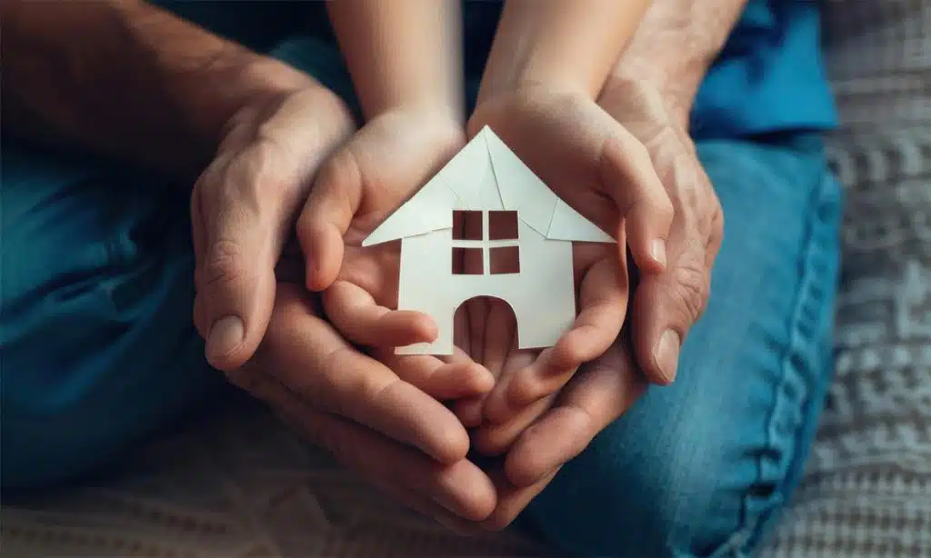 Des mains qui tiennent une maison en papier pour simuler une assurance habitation et une protection d'un logement