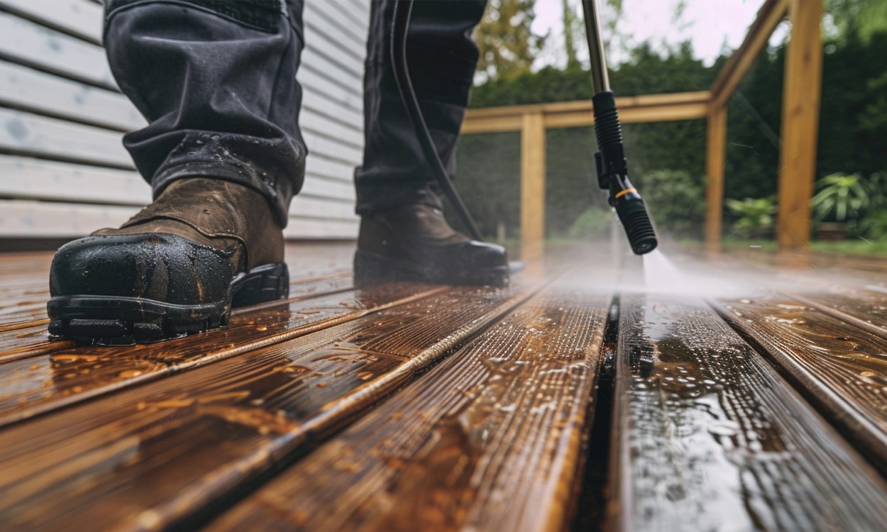 Dites adieu à la saleté : 7 astuces simples et puissantes pour nettoyer une terrasse en bois avant l&rsquo;été