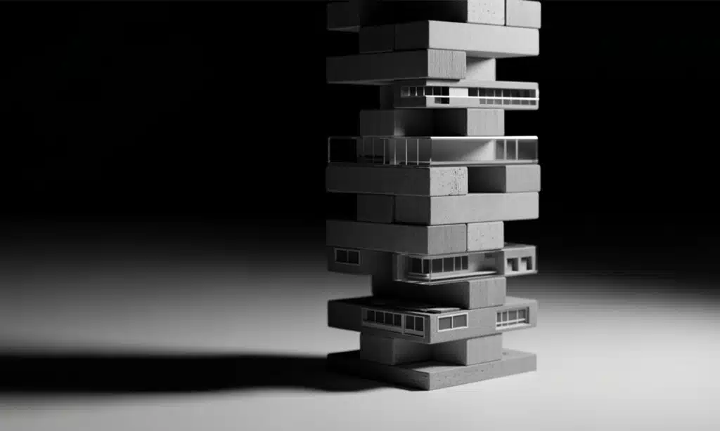 Photo en noir et blanc d'un empilement de SCPI
