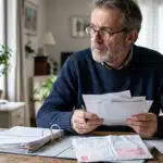 Propriétaire bailleur préoccupé tenant des courriers de relance de loyers impayés