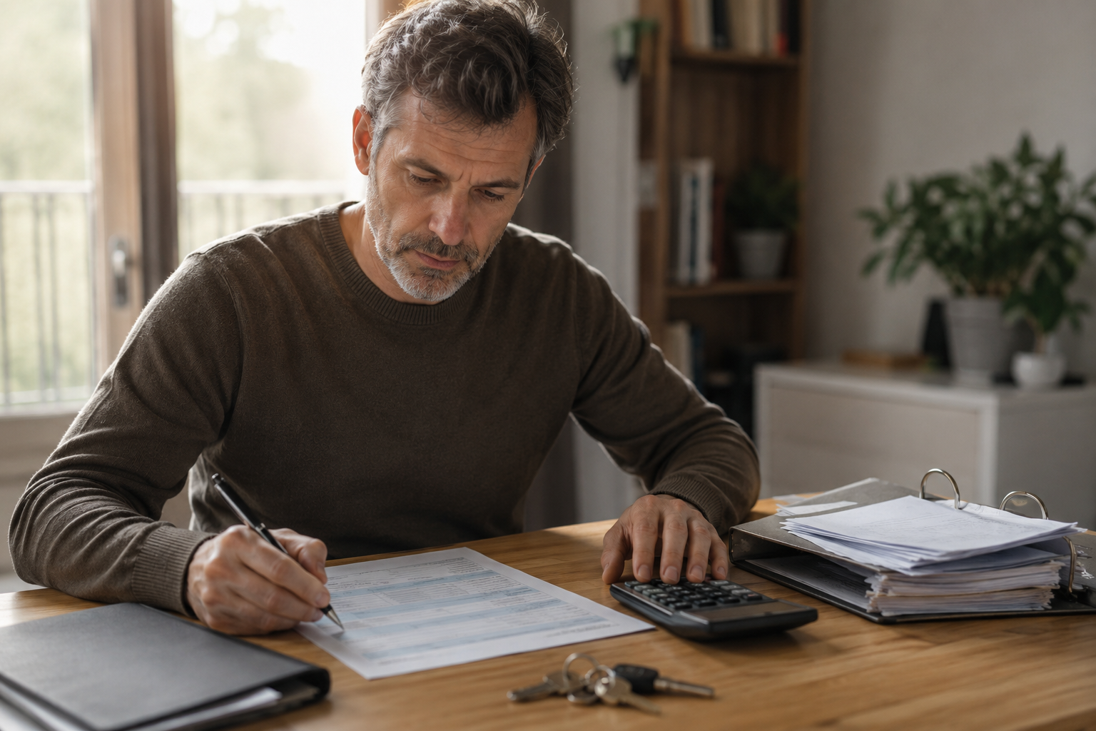 Propriétaire remplissant sa déclaration de revenus fonciers à son bureau