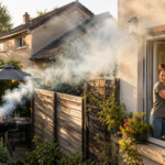 Fumée d'un barbecue dérivant vers la terrasse d'un voisin agacé en été