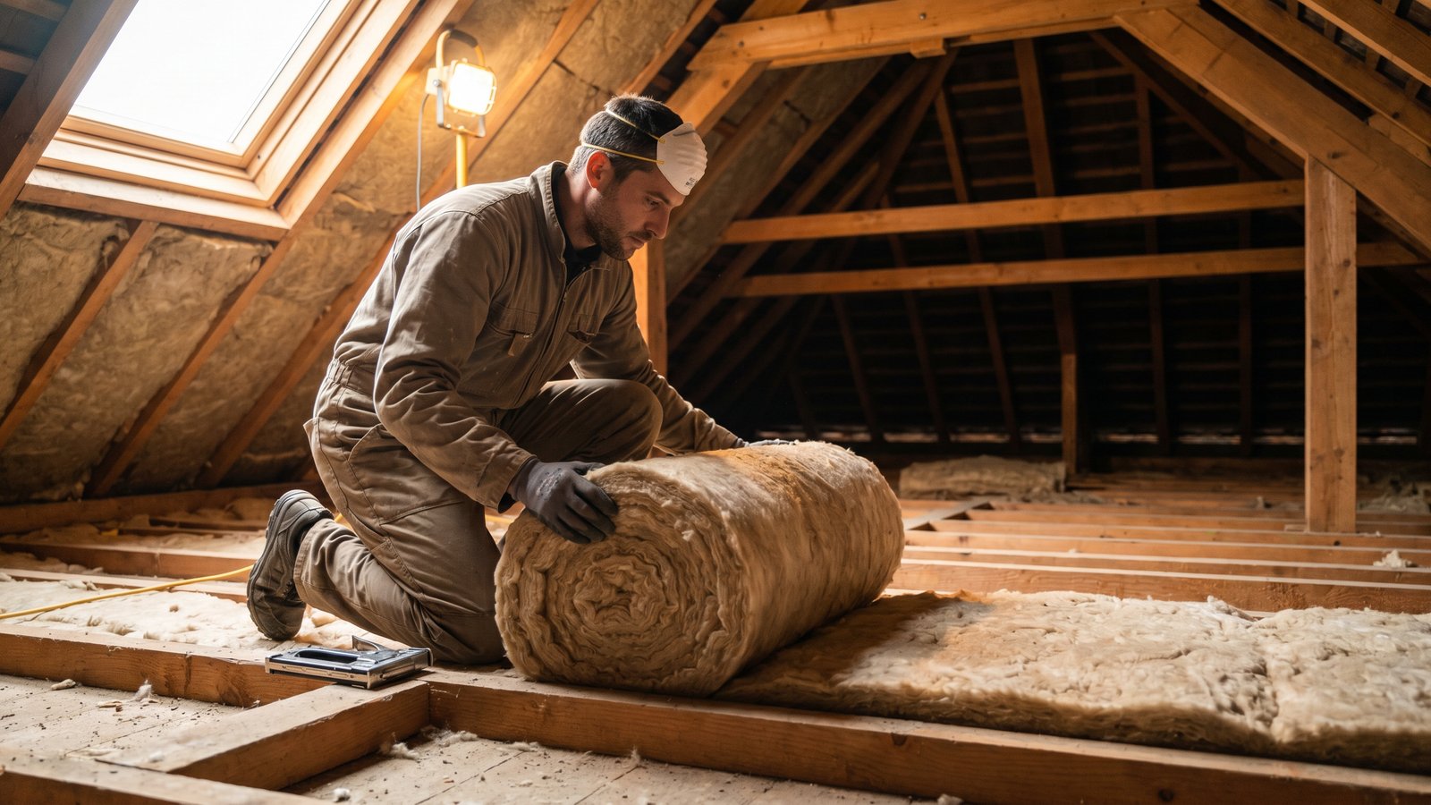 Artisan isolant les combles d'une maison pour améliorer son DPE