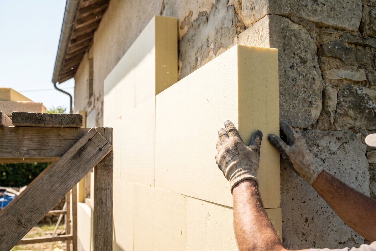 Rénovation énergétique : pose d'isolation sur la façade d'une maison