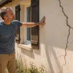 Propriétaire observant une fissure sur le mur de sa maison