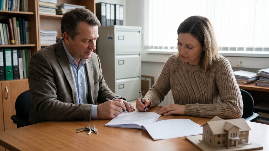 Bailleur et locataire signant un contrat de bail d'habitation à jour du nouveau modèle 2026
