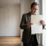 Copropriétaire lisant une mise en demeure de charges dans un appartement ancien