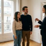 Jeune couple recevant les cles d un appartement d une conseillere immobiliere dans une ville francaise, encadrement des loyers