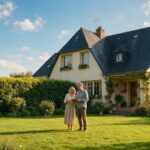 Couple estimant la valeur de leur maison devant leur pavillon