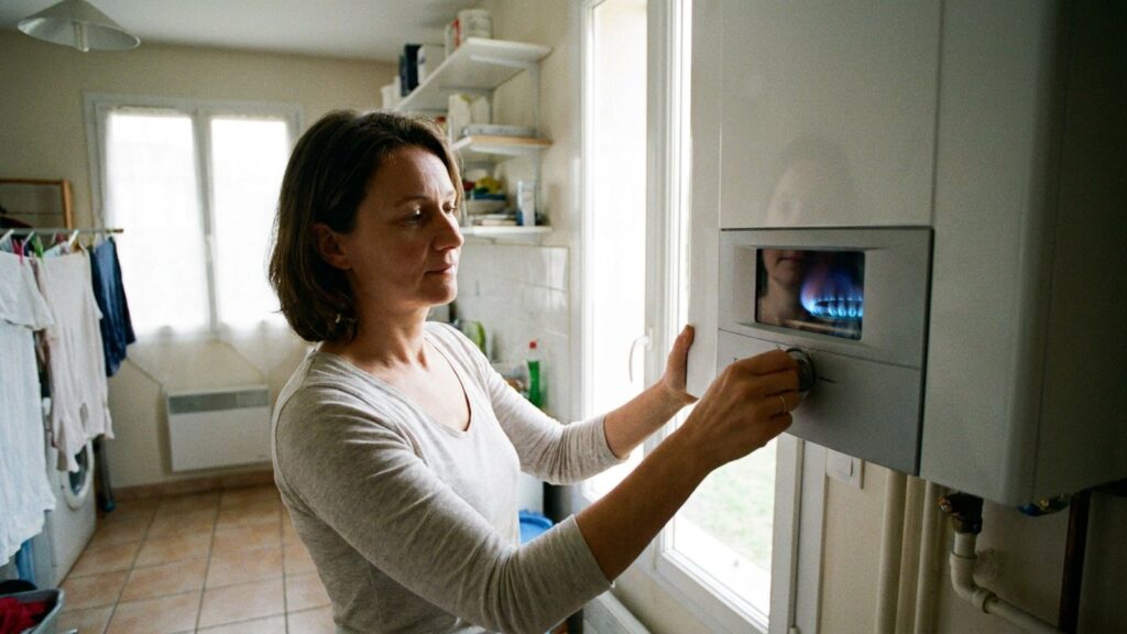 Une femme regle une chaudiere a gaz murale, prix repere du gaz en baisse au 1er aout 2026