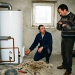 Un installateur explique la pose d'un chauffe-eau thermodynamique à un propriétaire, prime CEE bonifiée au 1er septembre 2026