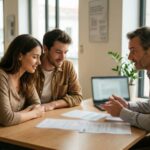 Couple recevant les conseils d un conseiller bancaire pour un credit immobilier