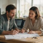 Un couple examine les documents de son pr�t immobilier et de son assurance emprunteur
