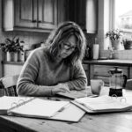 Propriétaire organisant les documents de son carnet d'information du logement sur tablette