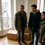 Trois personnes visitent un appartement parisien vide, encadrement des loyers et plafonds de loyer