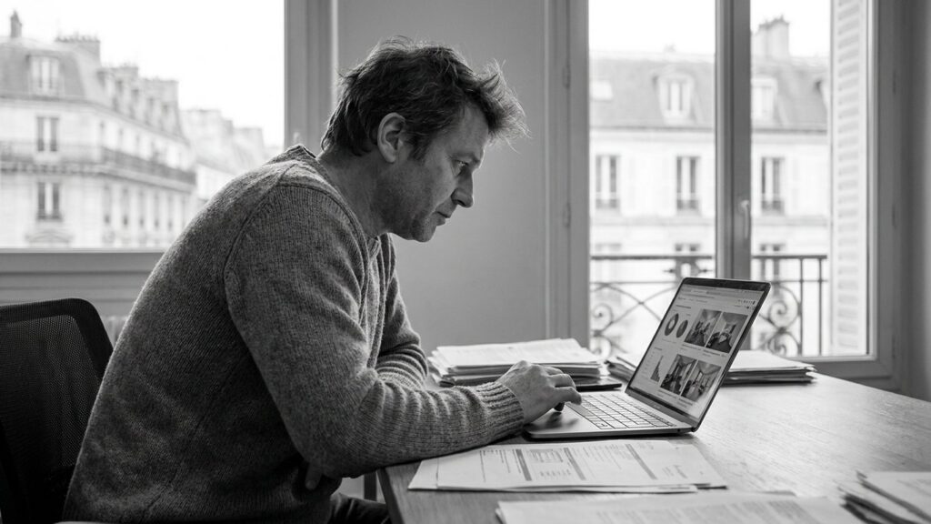 Investisseur analysant des documents de parts de SCPI à son bureau