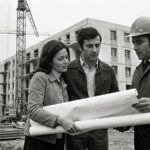 Investisseurs et promoteur examinant des plans sur un chantier de logements neufs en 2026