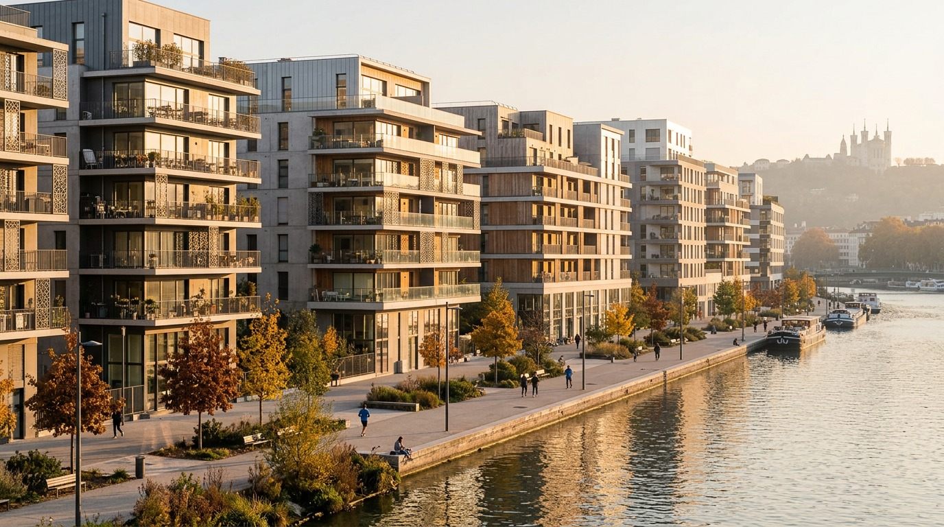 Résidences neuves en bord de Saône dans le quartier Confluence à Lyon